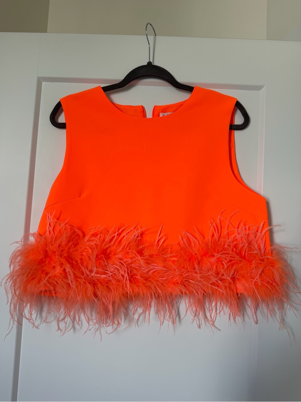 Apricot Lane Neon Orange Feather Hem Crop Top